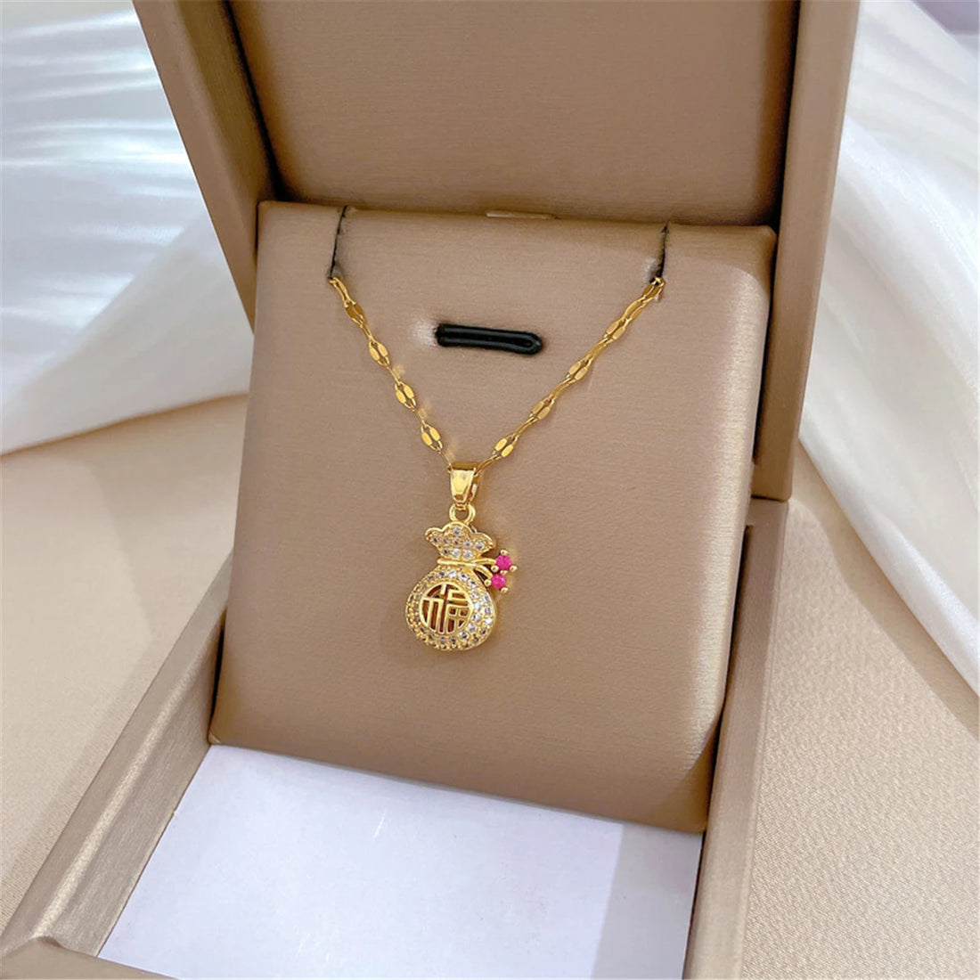 Money Bag Lucky Zircon Necklace