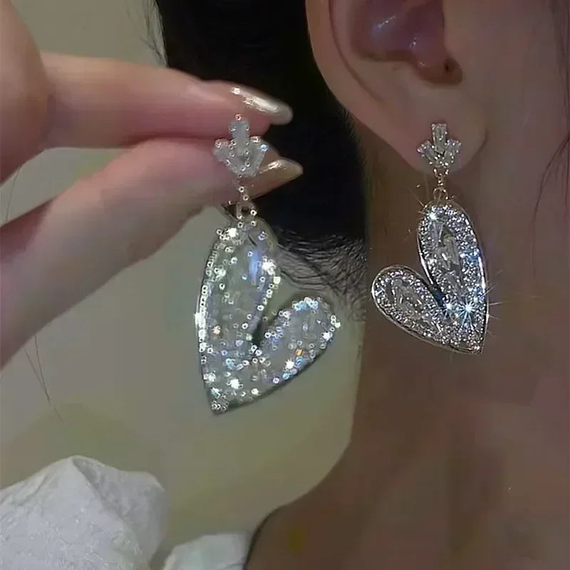 Sparkling Rhombus Zircon Tassel Earrings