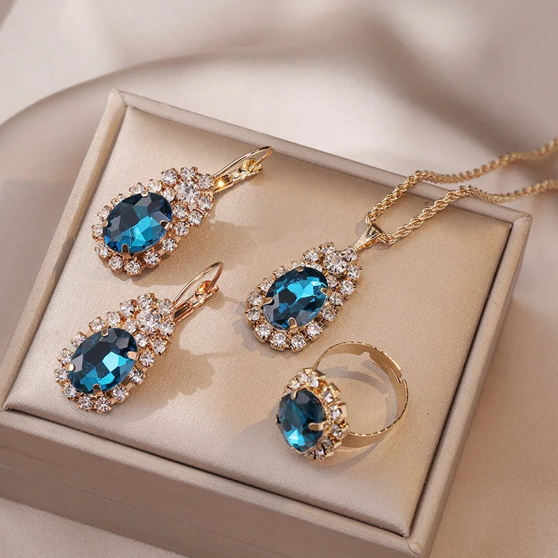 Blue Crystal Wedding Jewelry Set