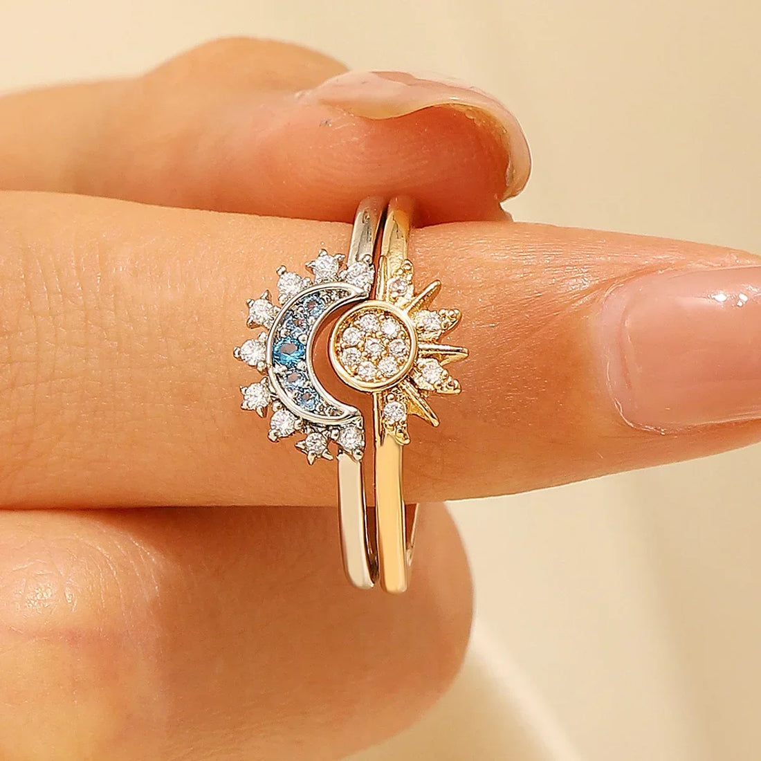 Adjustable Sparkling Moon Sun Star Ring