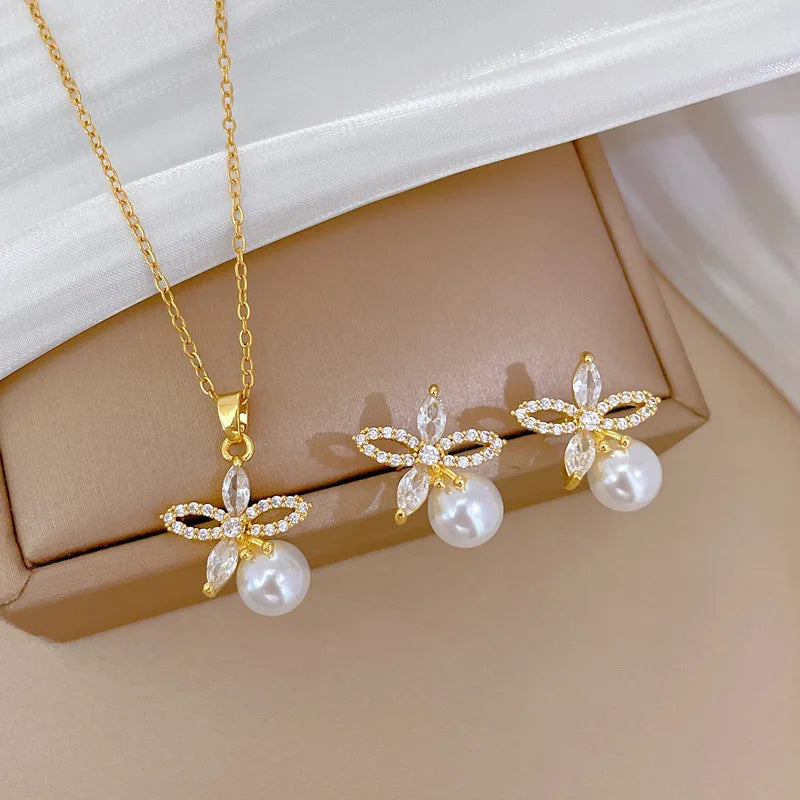 Stainless Steel Pearl Flower Set