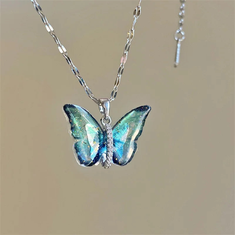 Titanium Steel Lock Butterfly Necklace