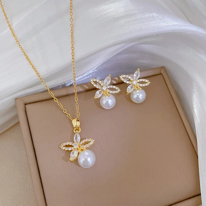 Stainless Steel Pearl Flower Set