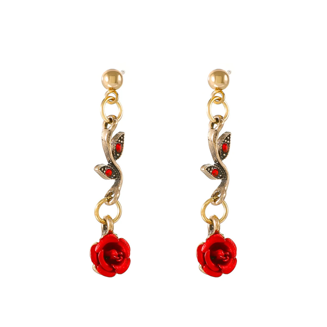 Vintage Red Rose Necklace and Earring Jewelry Set