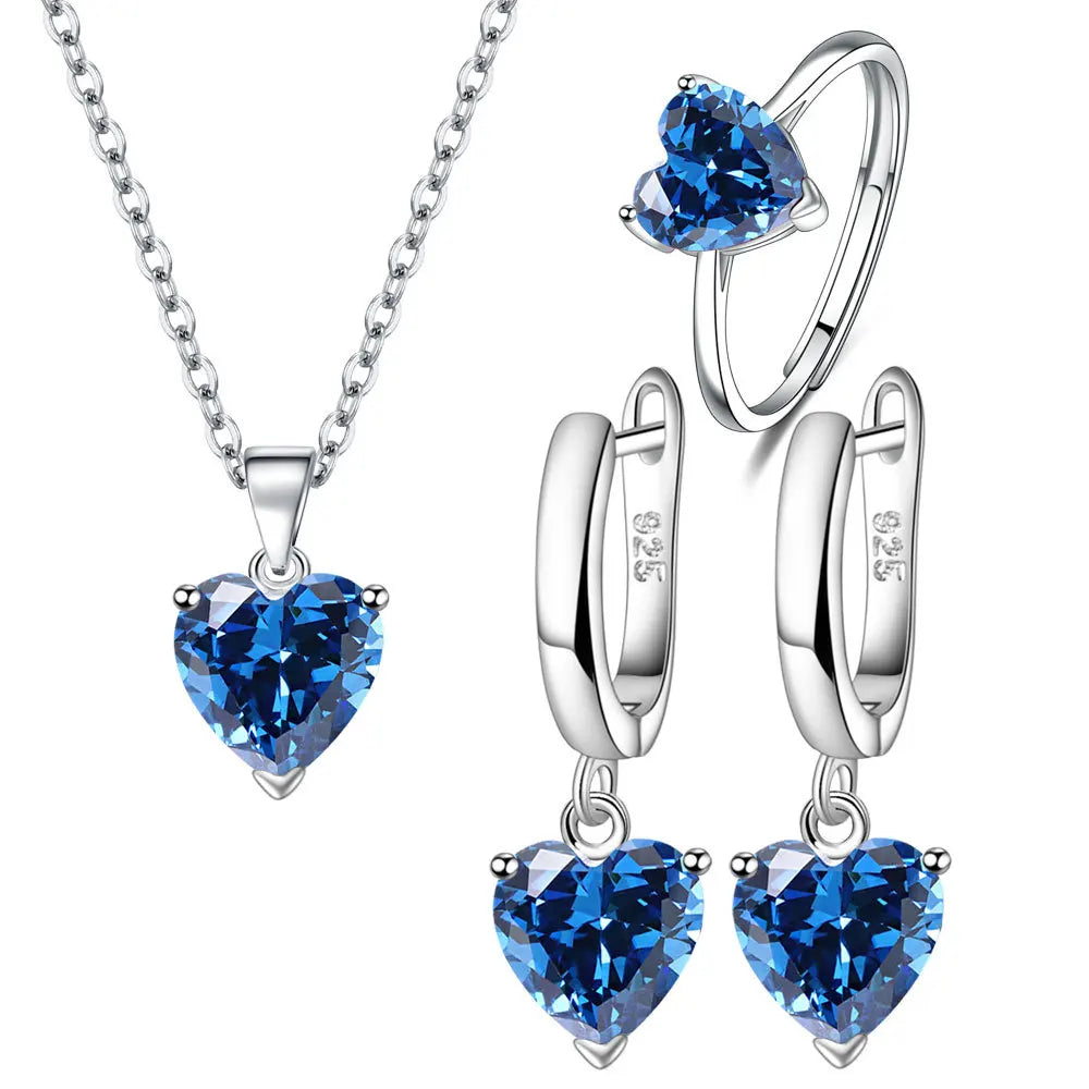 Silver Heart Zircon Jewelry Set