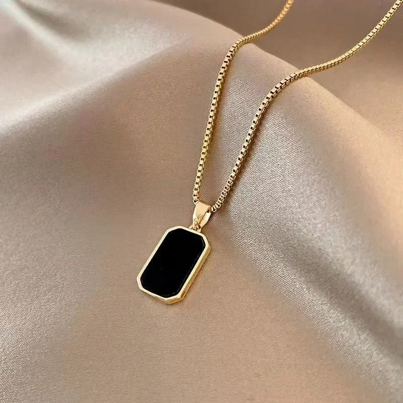 Black Square Pendant Choker Necklace