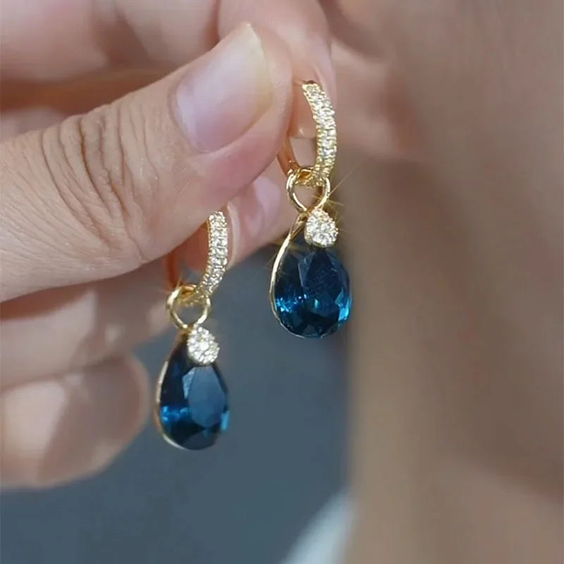 Exquisite Blue Crystal Drop Earrings