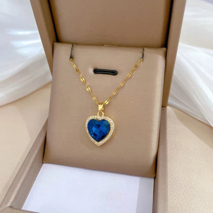 Gold Plated Blue Zirconia Heart Necklace