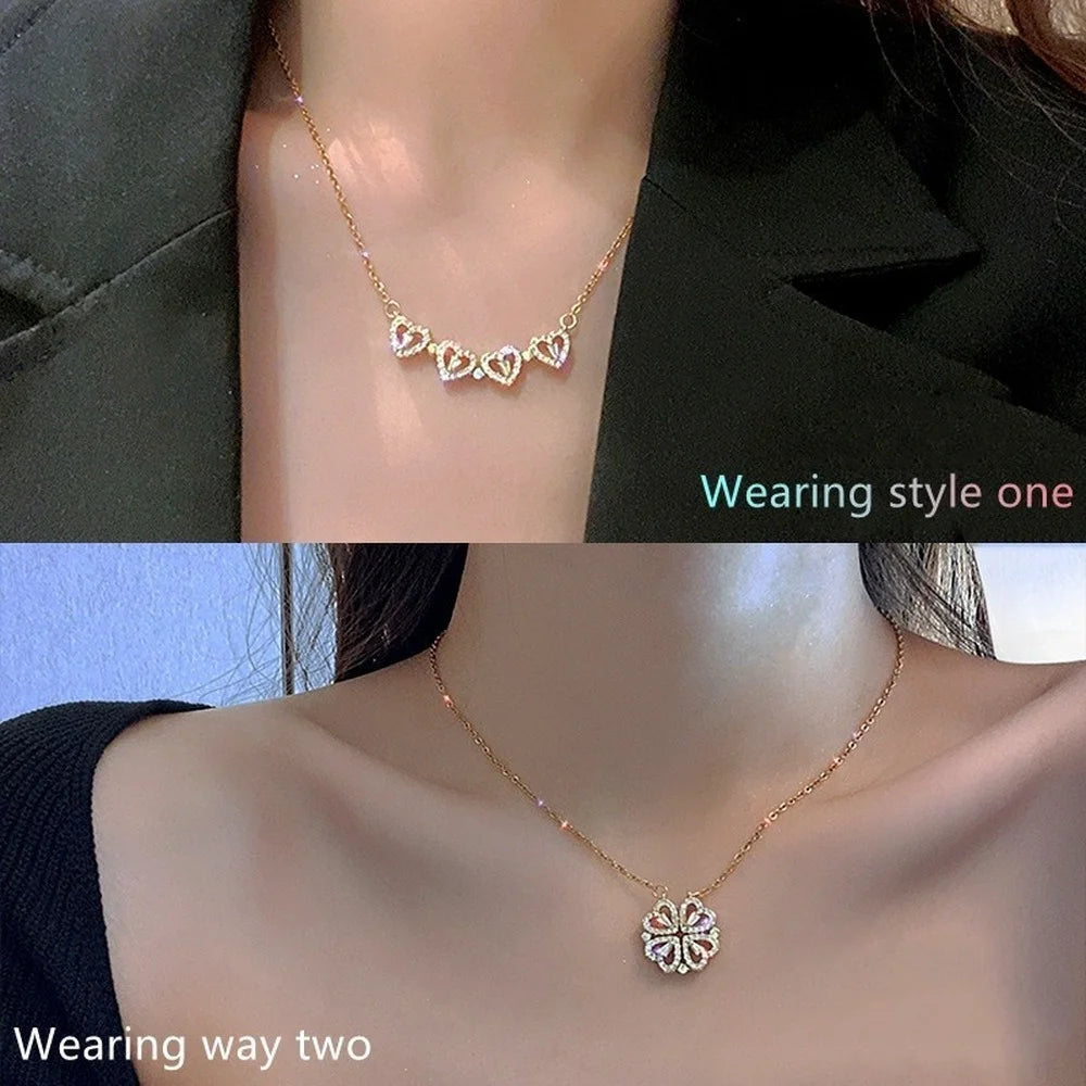 Clover Heart Magnetic Pendant Necklace for Women