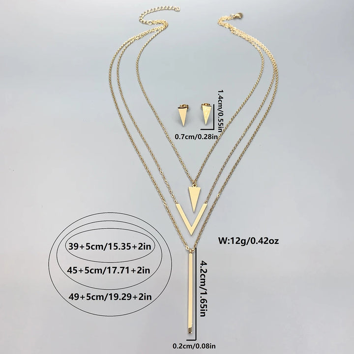 3-Piece Women's Stainless Steel V-Shaped Pendant Jewelry Set