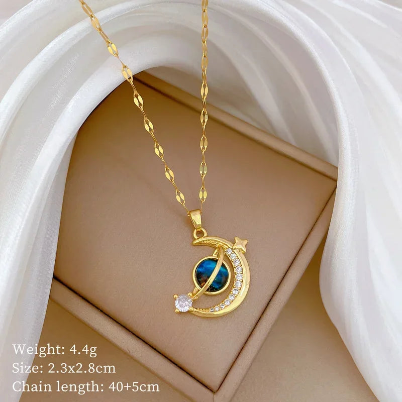 Luxury Zircon Planet Moon Necklace