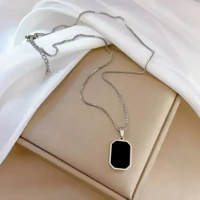 Black Square Pendant Choker Necklace