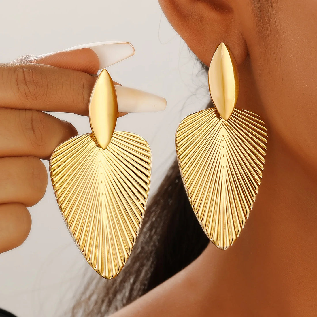 Gold Metal Leaf Pendant Drop Earrings