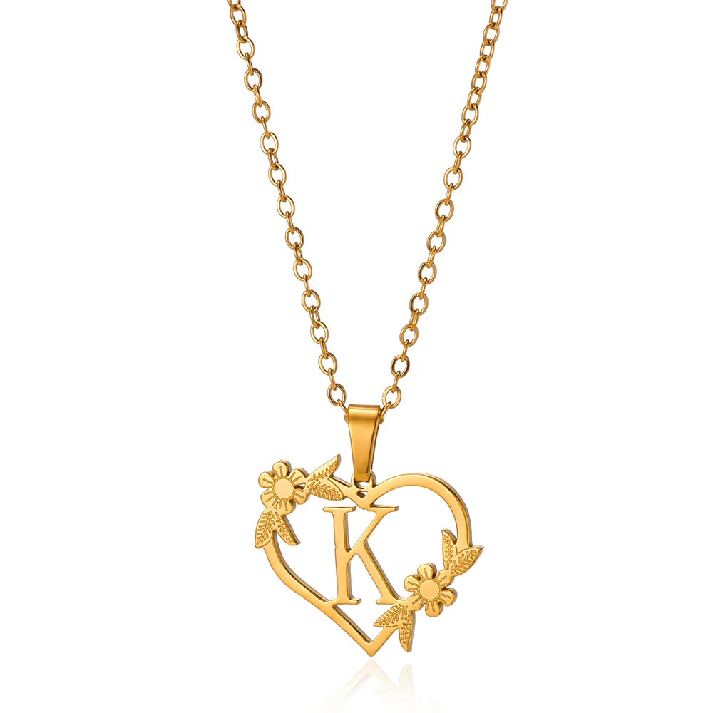 Gold Heart Initial Necklace