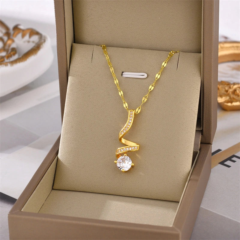 Style Zircon Spiral Necklace