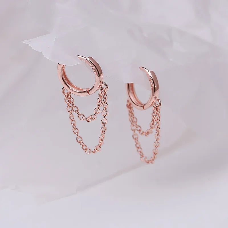 Sterling Silver Double Tassel Hoop Earrings