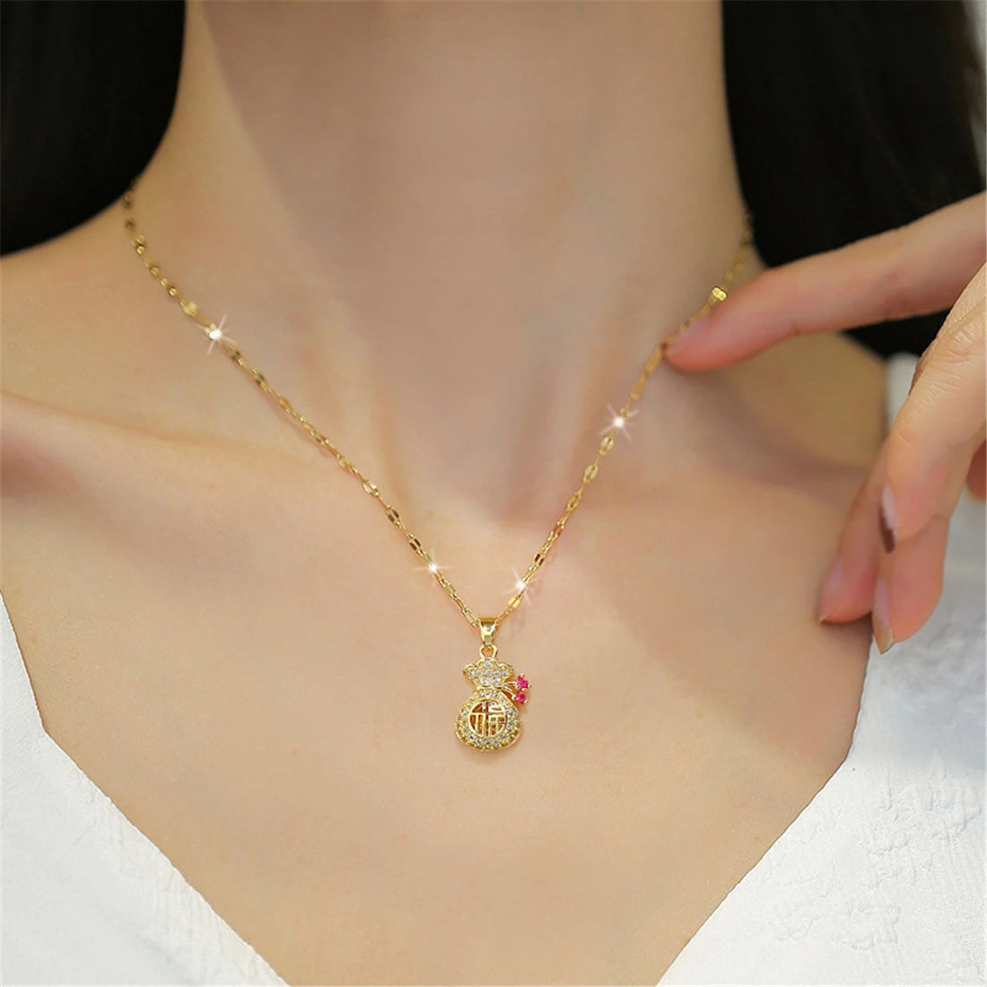 Money Bag Lucky Zircon Necklace