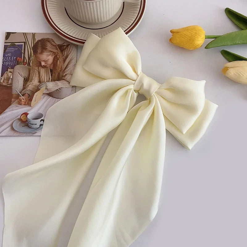 Elegant Solid Large Bow Ribbon Hair Clip