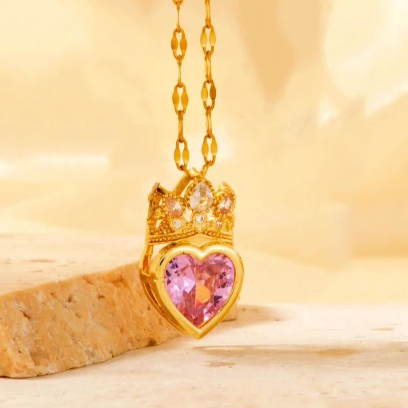 Crown Love Rhinestone Pendant Necklace