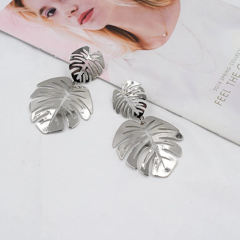 Metal Leaf Dangle Earrings Women