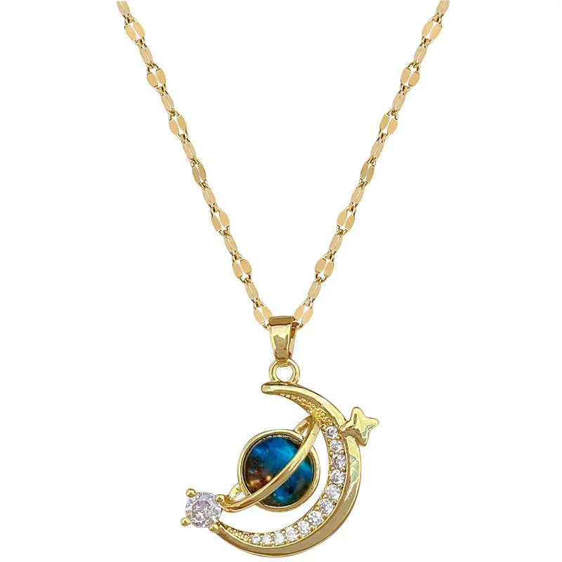 Luxury Zircon Planet Moon Necklace