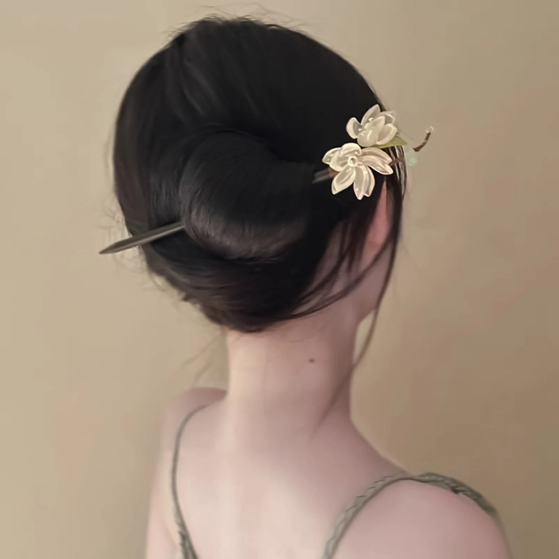 دبوس شعر خشبي بتصميم لوتس زجاجي أسلوب صيني للنساء