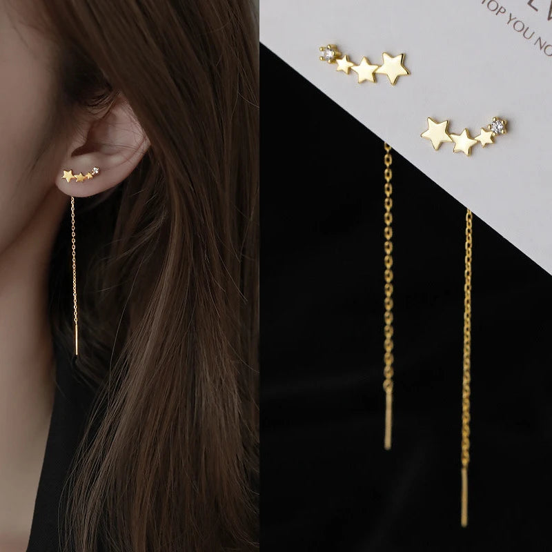 Trendy Long Tassel Drop Earrings with Star and Heart Pendants