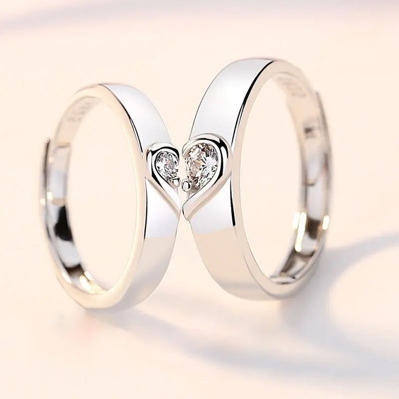 Zircon Heart Couple Wedding Rings