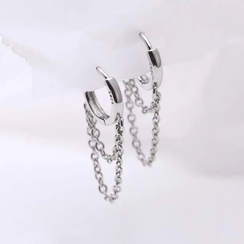 Sterling Silver Double Tassel Hoop Earrings