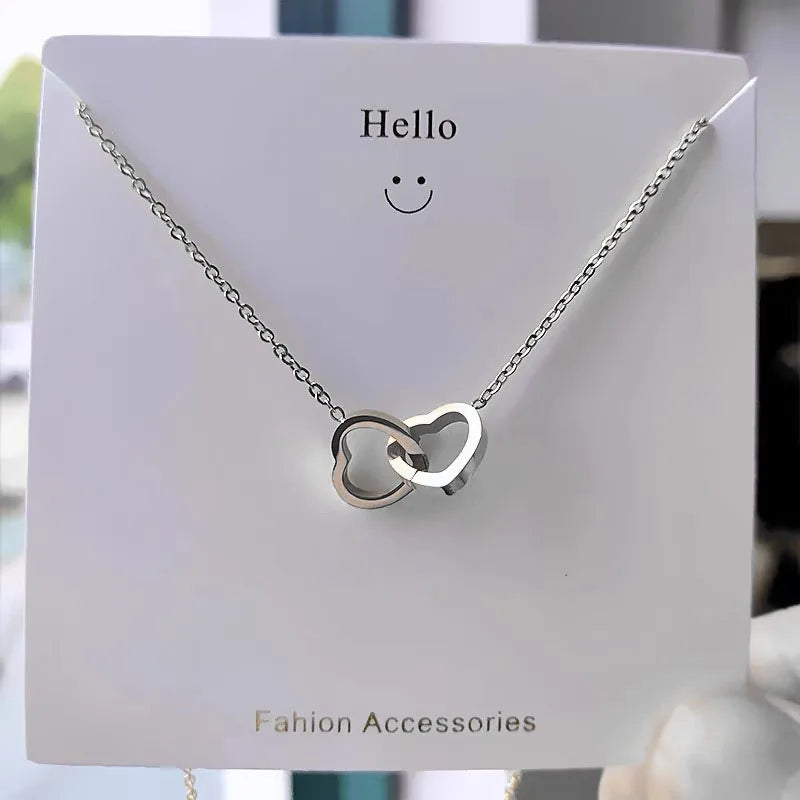 Double Heart Pendant Necklace for Women