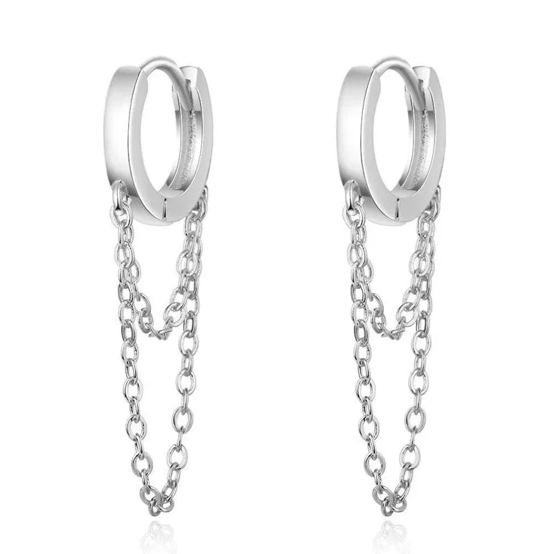 Sterling Silver Double Tassel Hoop Earrings