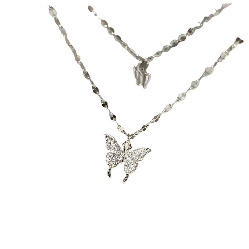 Sparkling Double Layer Butterfly Necklace