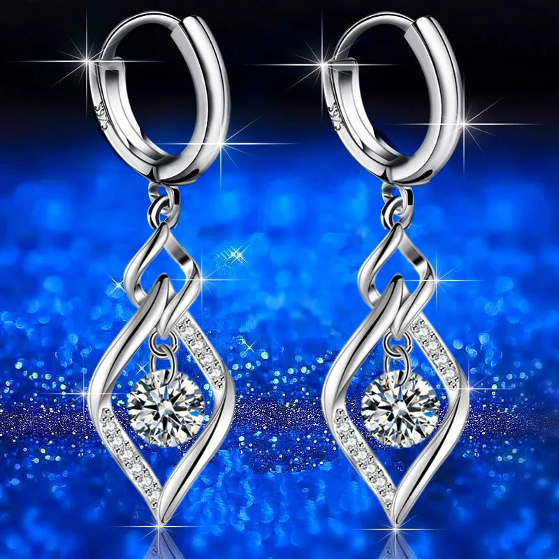 Sterling Silver Crystal Zircon Earrings