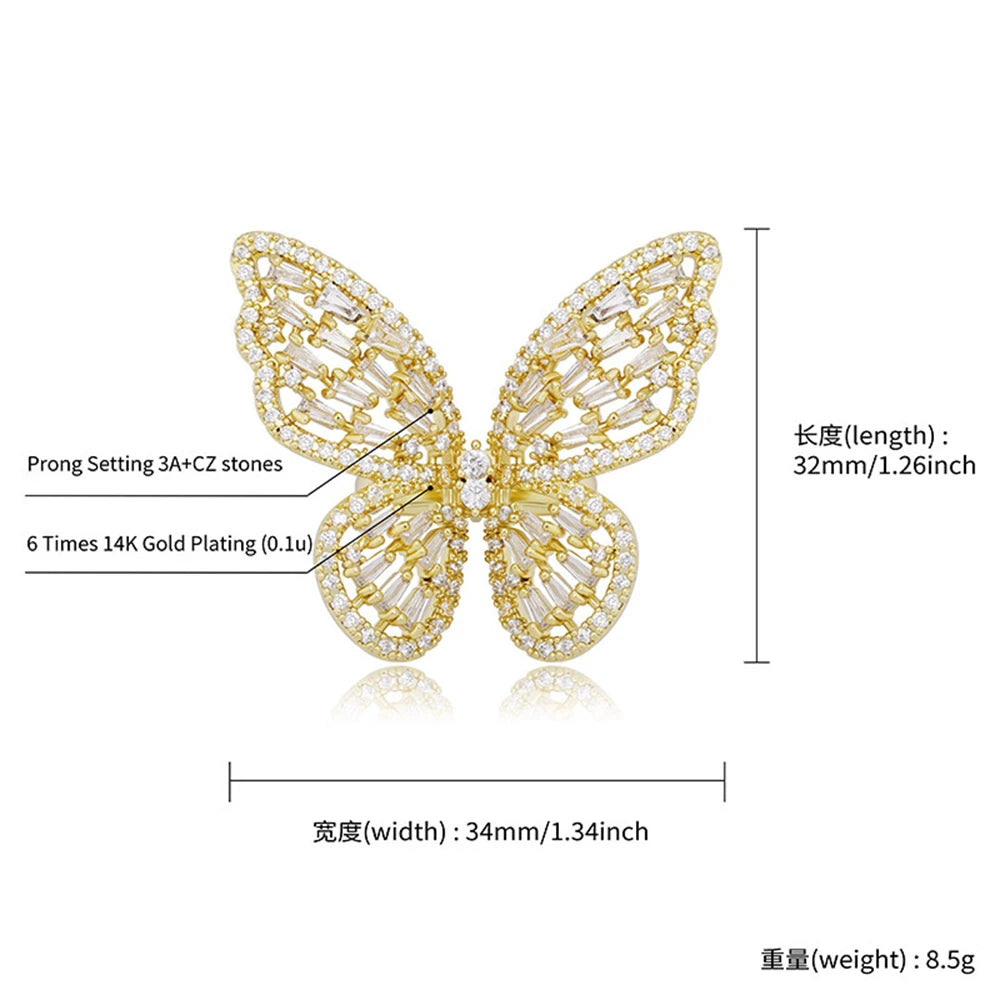 Luxury Rhinestone Butterfly Adjustable Ring