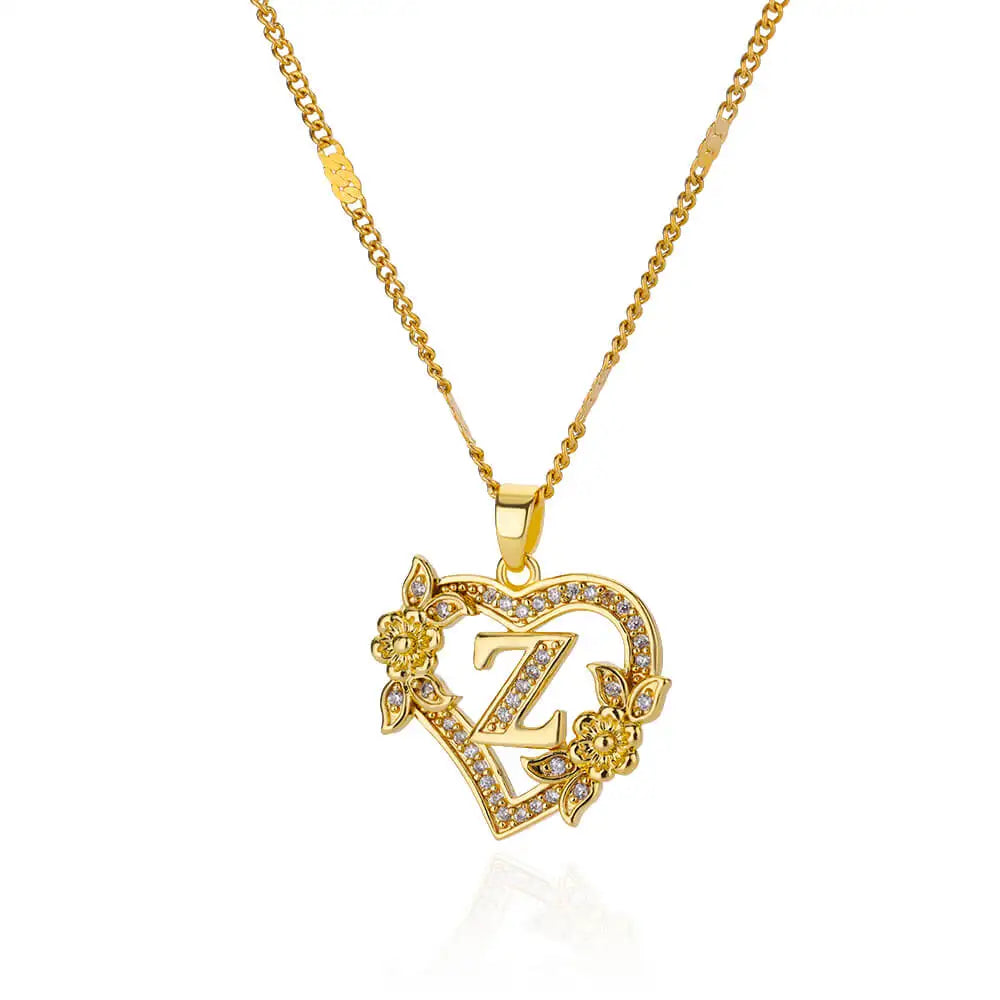 Gold Heart Initial Necklace