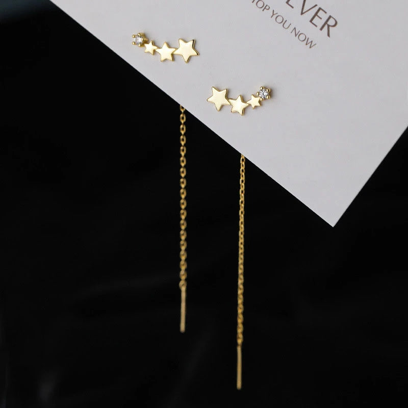 Trendy Long Tassel Drop Earrings with Star and Heart Pendants