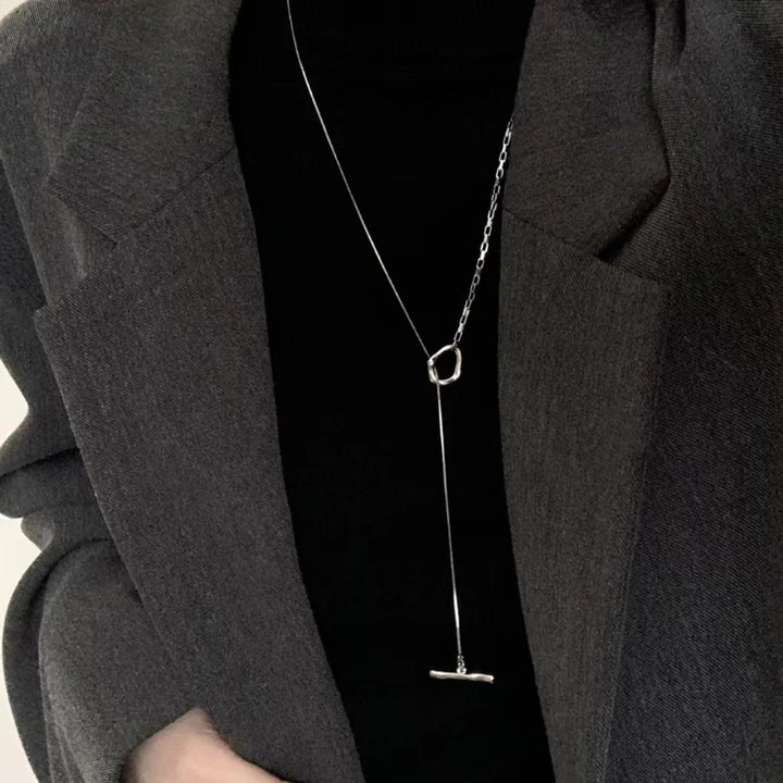 Simple Silver Geometric Necklace for Women - Trendy Long Chain