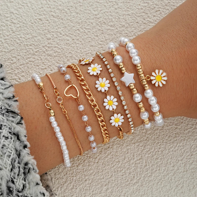 Vintage Daisy Boho Bracelet Set