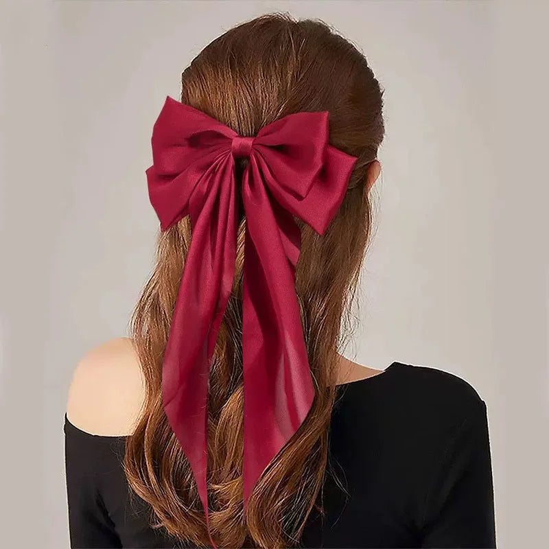 Elegant Solid Large Bow Ribbon Hair Clip