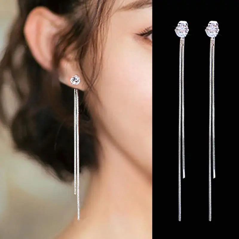 Trendy Long Tassel Drop Earrings with Star and Heart Pendants