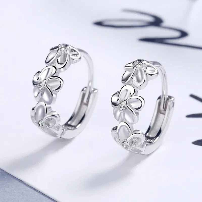 Silver Zircon Flower Earrings