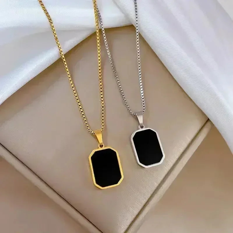 Black Square Pendant Choker Necklace