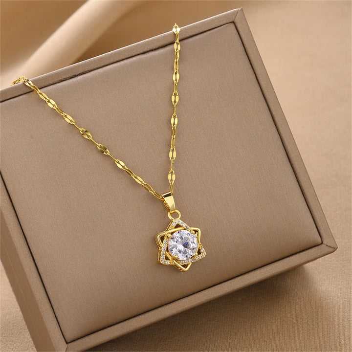 Zircon Star Charm Choker Necklace