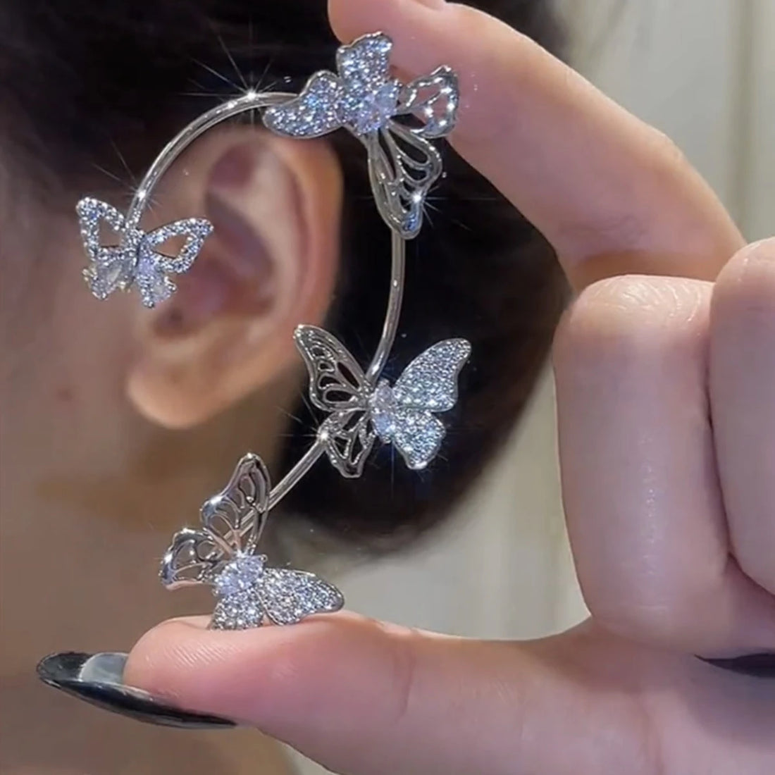 Silver Butterfly Leaf Ear Cuff