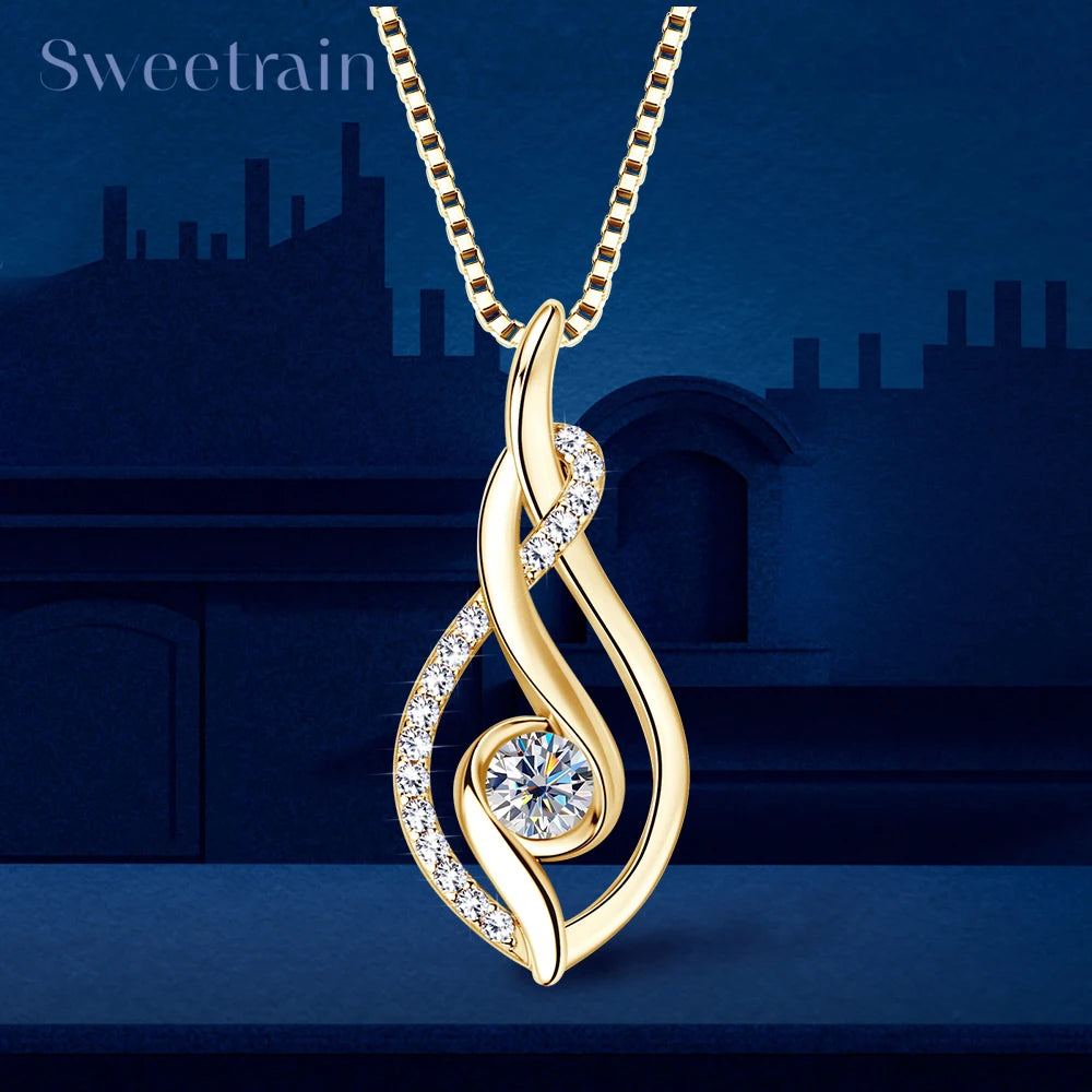 Real Moissanite Twisted Pendant Necklace