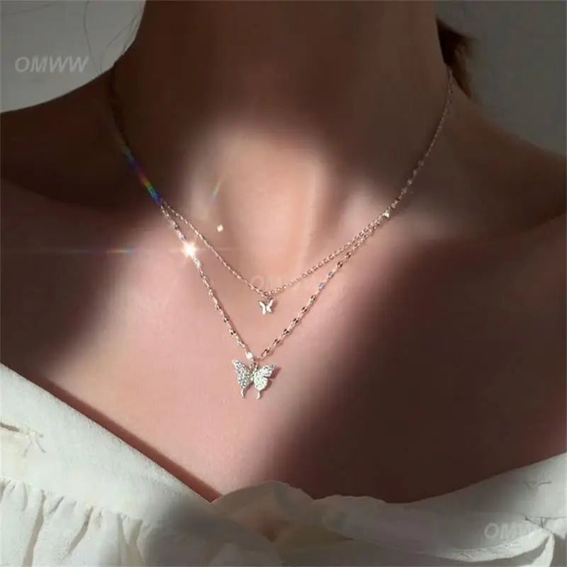 Sparkling Double Layer Butterfly Necklace