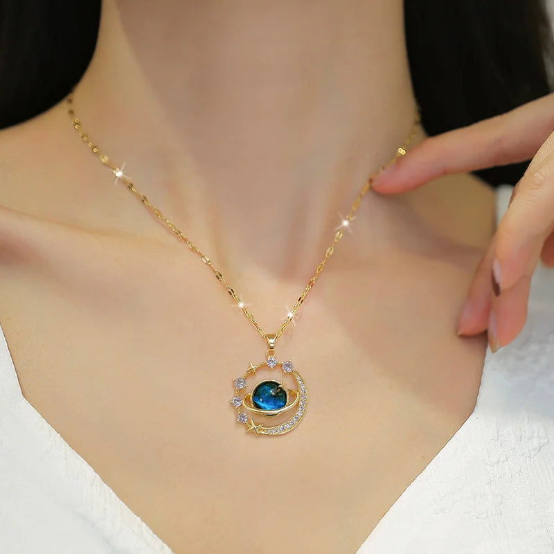 Planet Sun Zircon Pendant Necklace