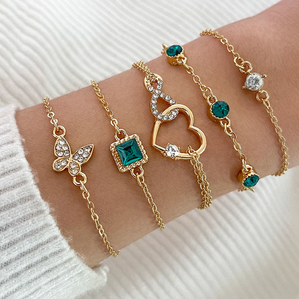 Snake Gemstone Rhinestone Bracelet Set