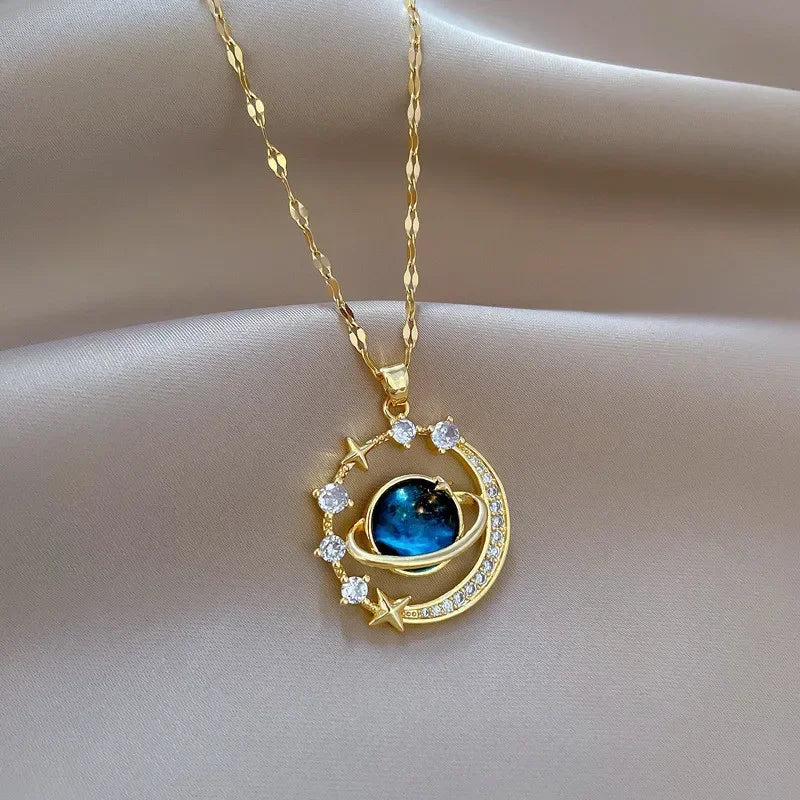 Luxury Zircon Planet Star Necklace