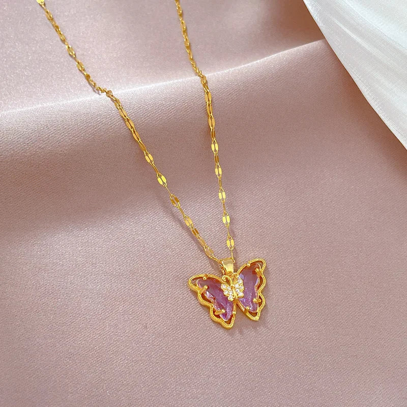 Hollow Titanium Steel Butterfly Necklace